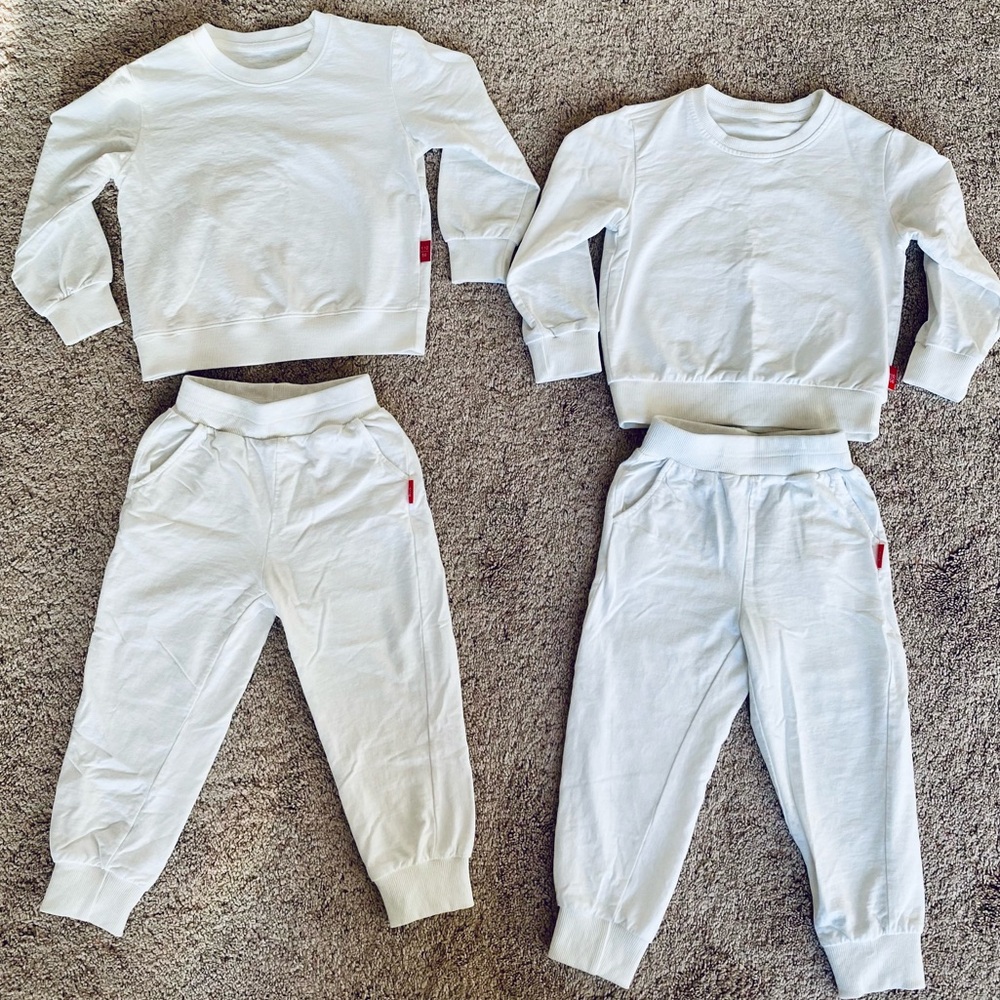 Kids Cozy White Matching Sweatshirt & Sweatpants Set